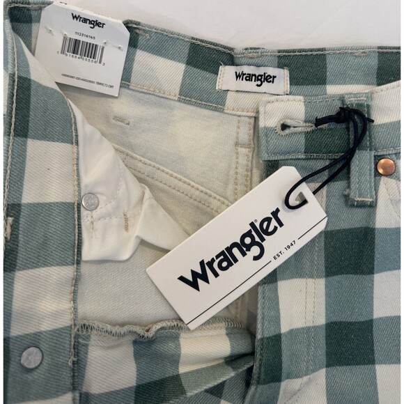 NWTS Wrangler WROCK 672 Green White Gingham Plaid Flare Jeans Size 24 VTG look - Picture 2 of 5